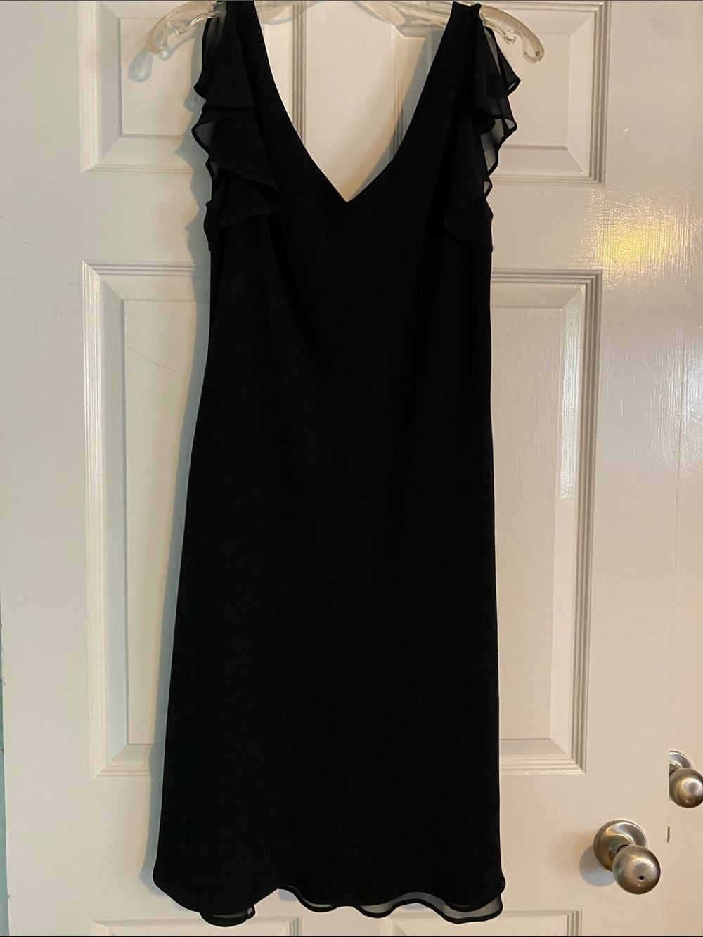 SL Fashions Black V-Neck Ruffle Sleeve Midi Dress